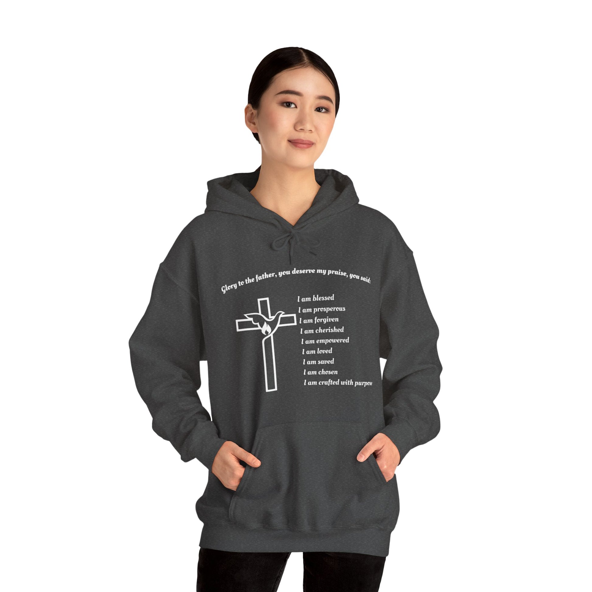 I am Glory to the Father Hooded Sweatshirt Unisex Cozy Heavy Blend7