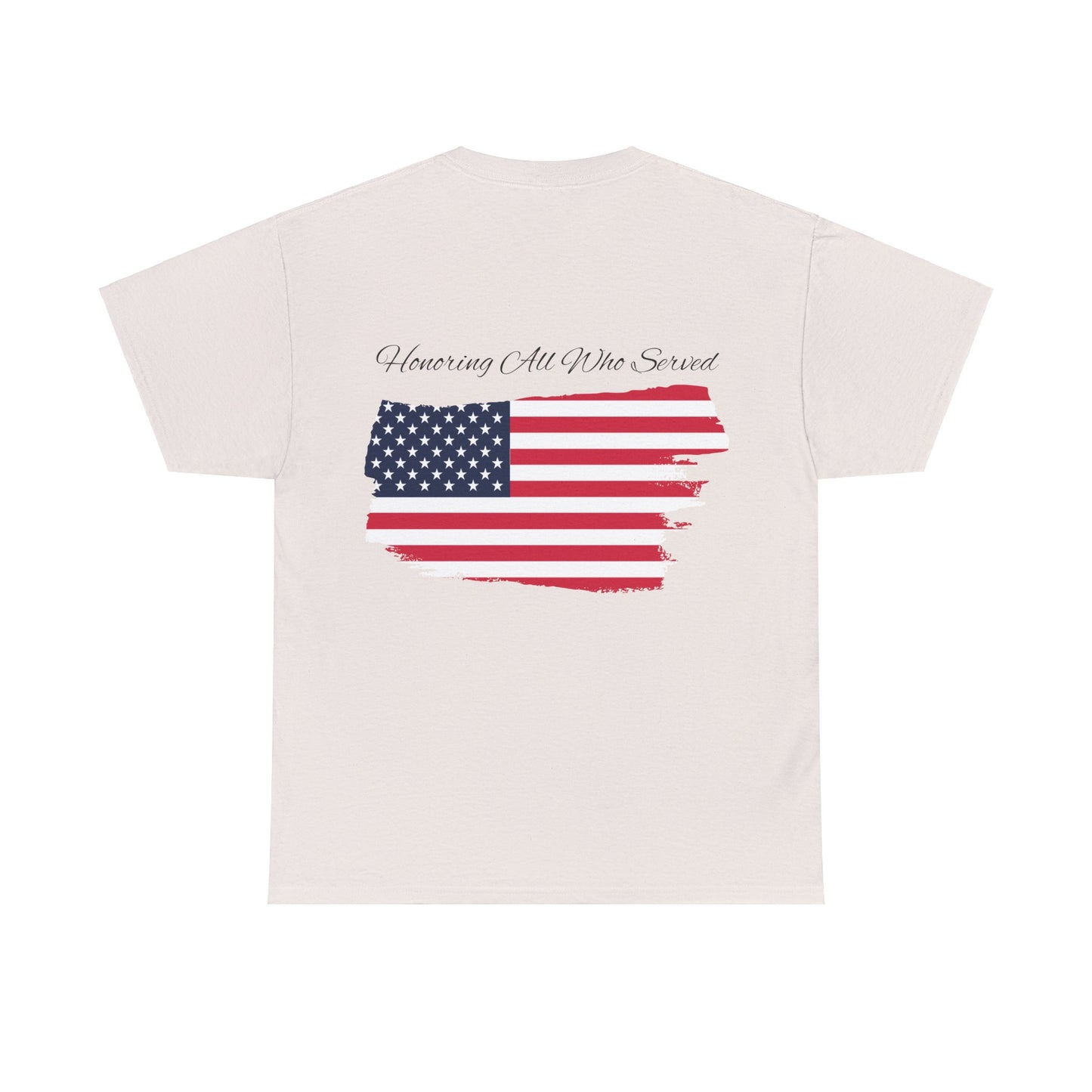 Unisex cotton tee with 'Honoring All Who Served' print for veterans tribute5