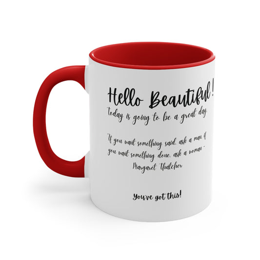 Hello Beautiful Coffee Mug with 14 Accent Design, 11oz0