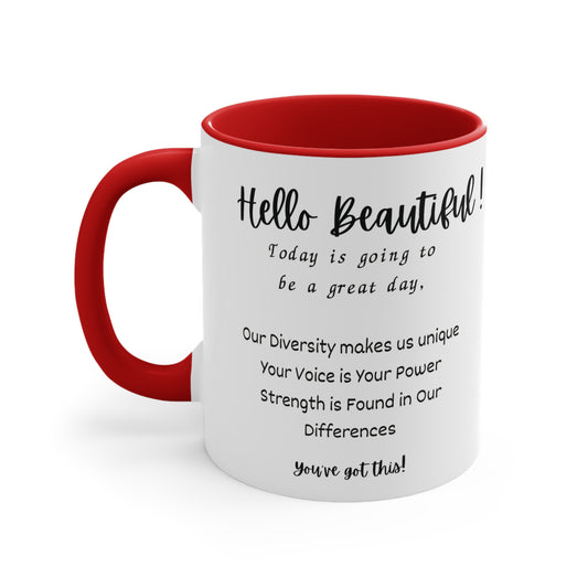 Hello Beautiful 11oz ceramic coffee mug - elegant stylish drinkware