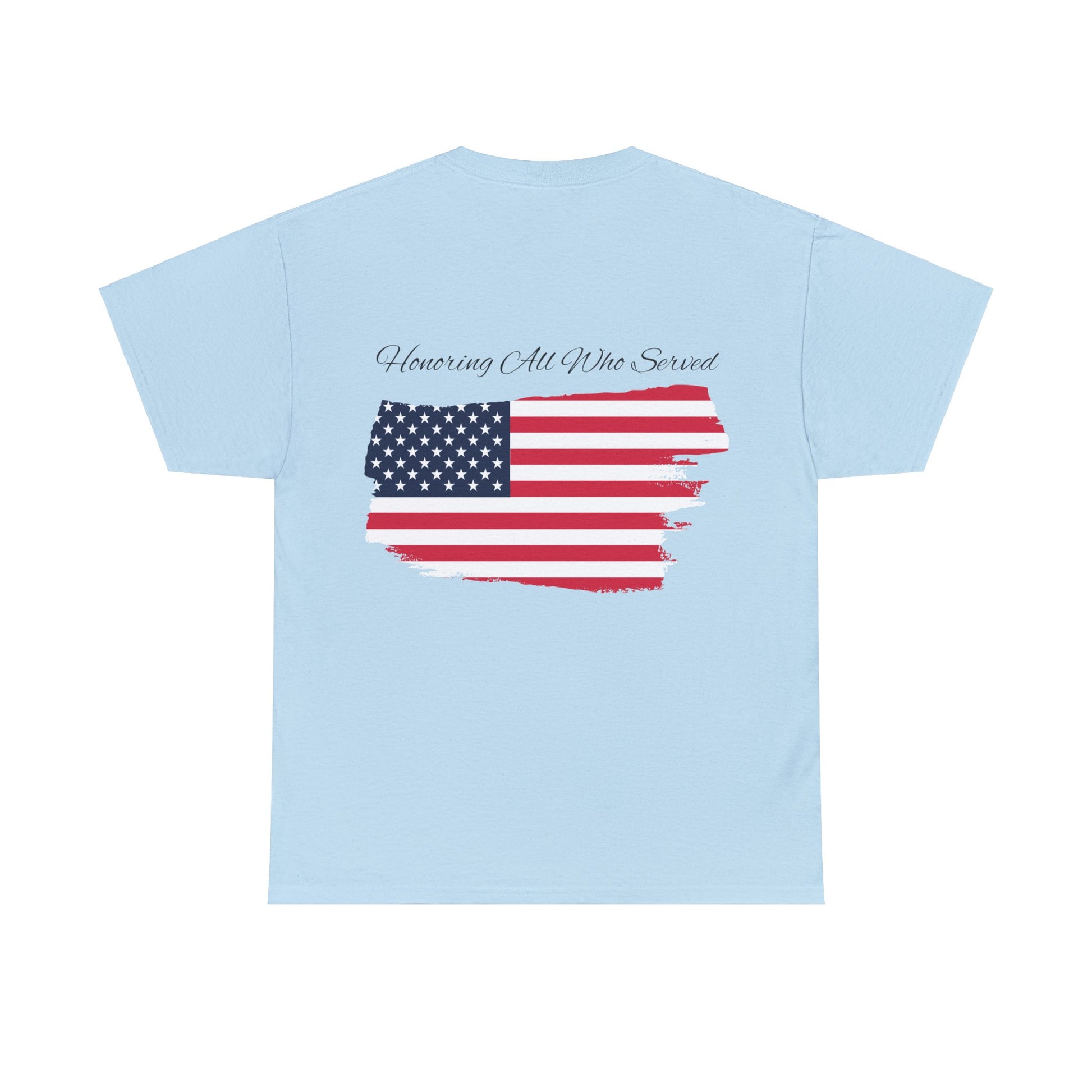 Unisex cotton tee with 'Honoring All Who Served' print for veterans tribute9
