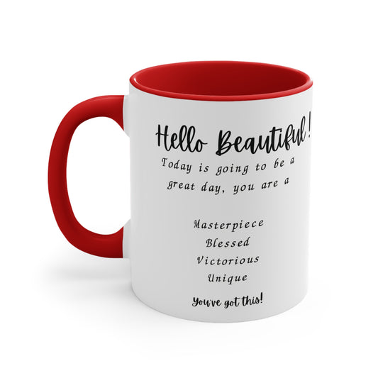 Hello Beautiful Coffee Mug with Design 7 Accent, 11oz0