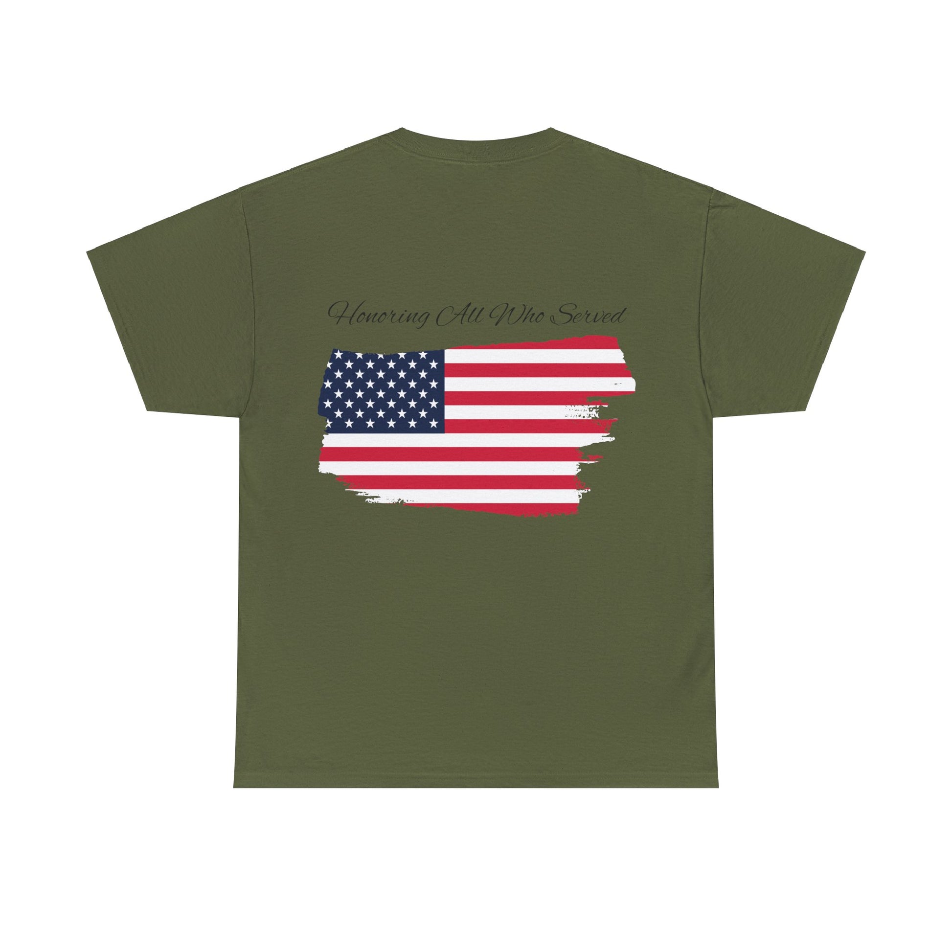 Unisex cotton tee with 'Honoring All Who Served' print for veterans tribute11