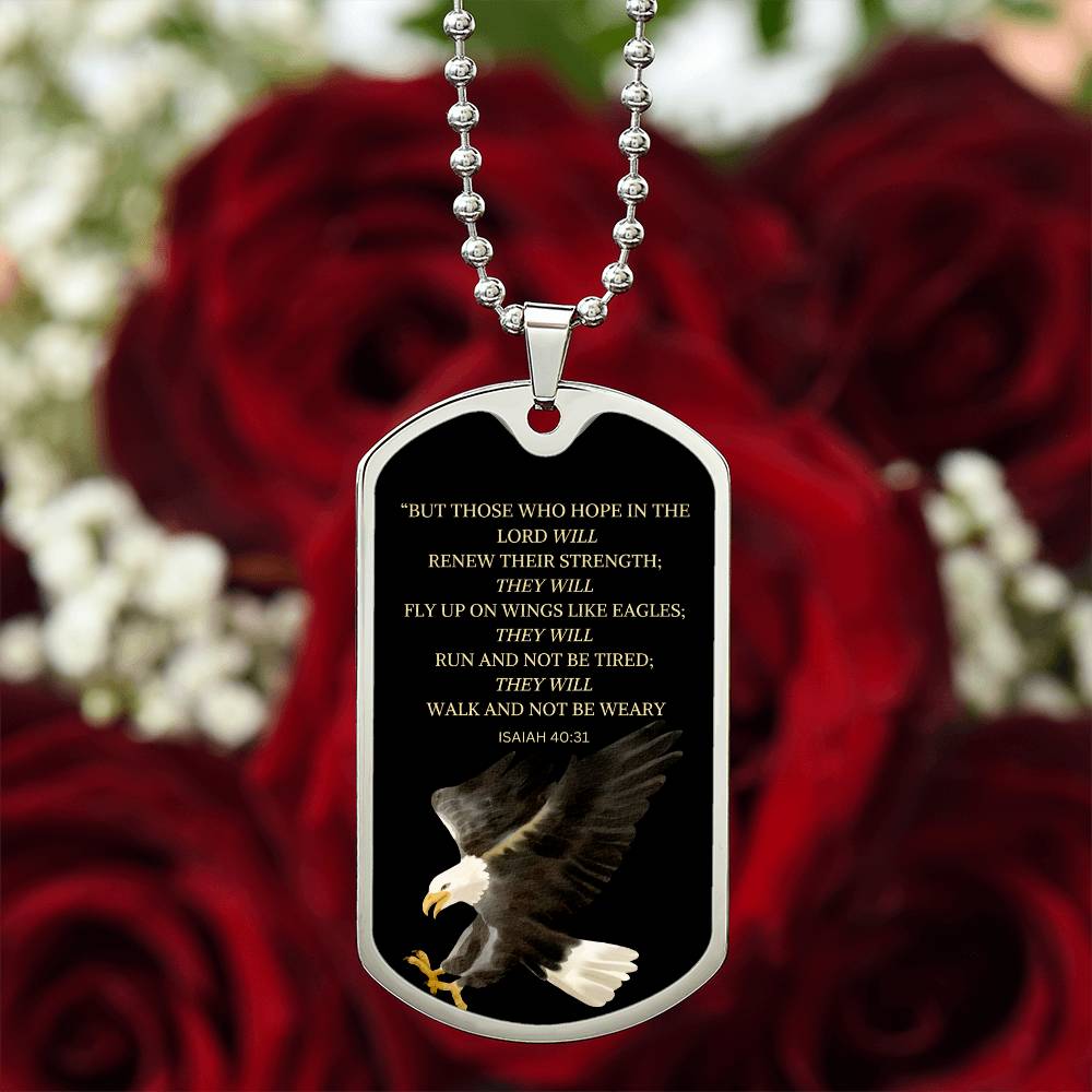Inspirational 'But Those Who Hope In The Lord' stainless steel dog tag scripture jewelry1
