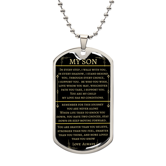 Sentimental 'To My Son' Necklace with 'I Walk With You 1.1' inscription keepsake4