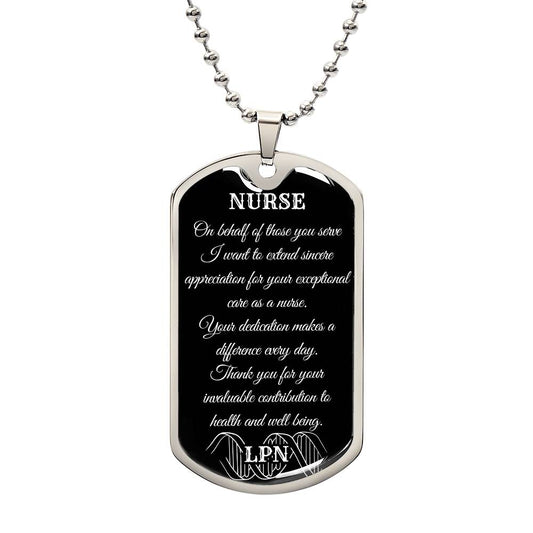 LPN Dedication Dog Tag necklace with engraved medical symbol0