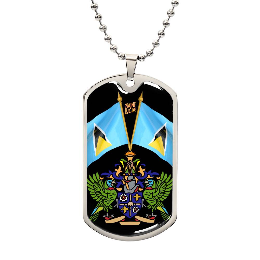 St Lucia Coat of Arms and Flag Fashionable Dog Tag1