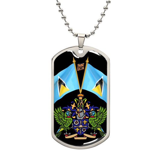 St Lucia Coat of Arms and Flag Fashionable Dog Tag1