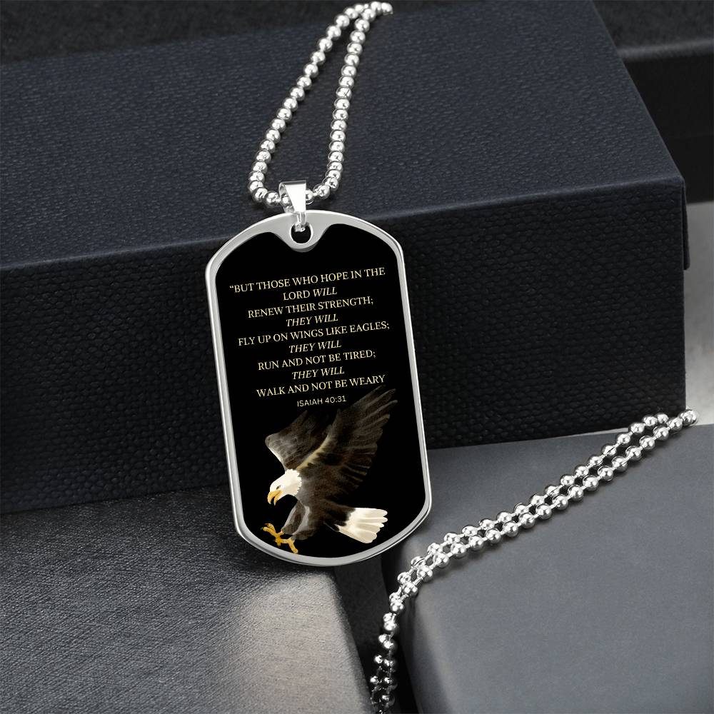 Inspirational 'But Those Who Hope In The Lord' stainless steel dog tag scripture jewelry3