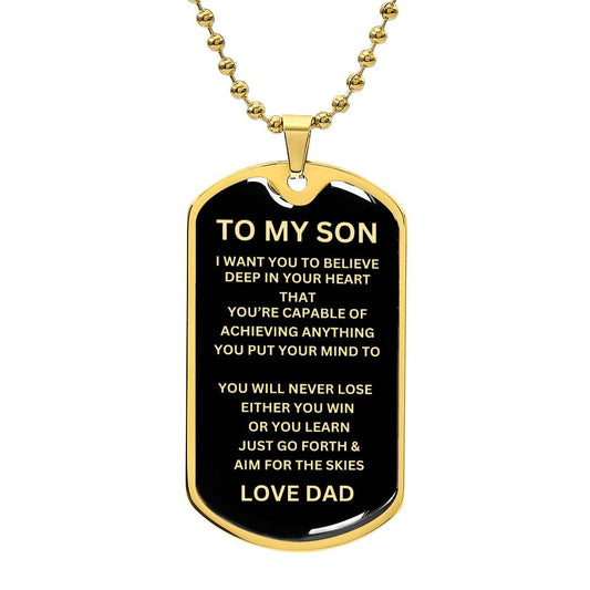 Durable stainless steel 'To My Son' dog tag necklace from Dad1