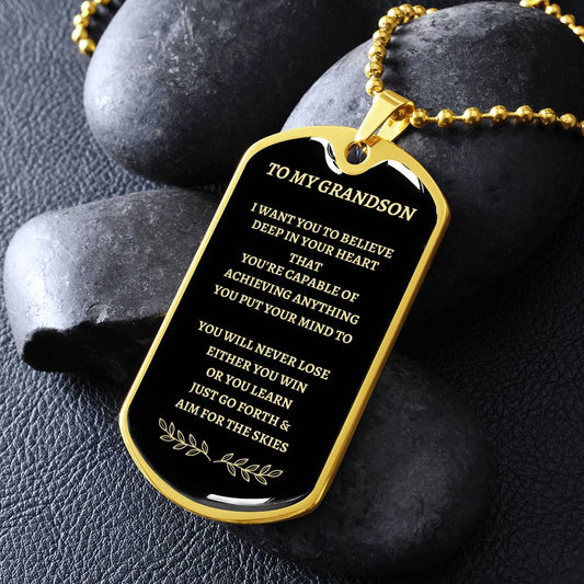 Engraved keepsake necklace with 'To My Grandson' message - a memorable gift2