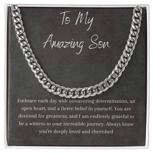 To My Amazing Son Stainless Steel Cuban Link Chain Necklace gift0
