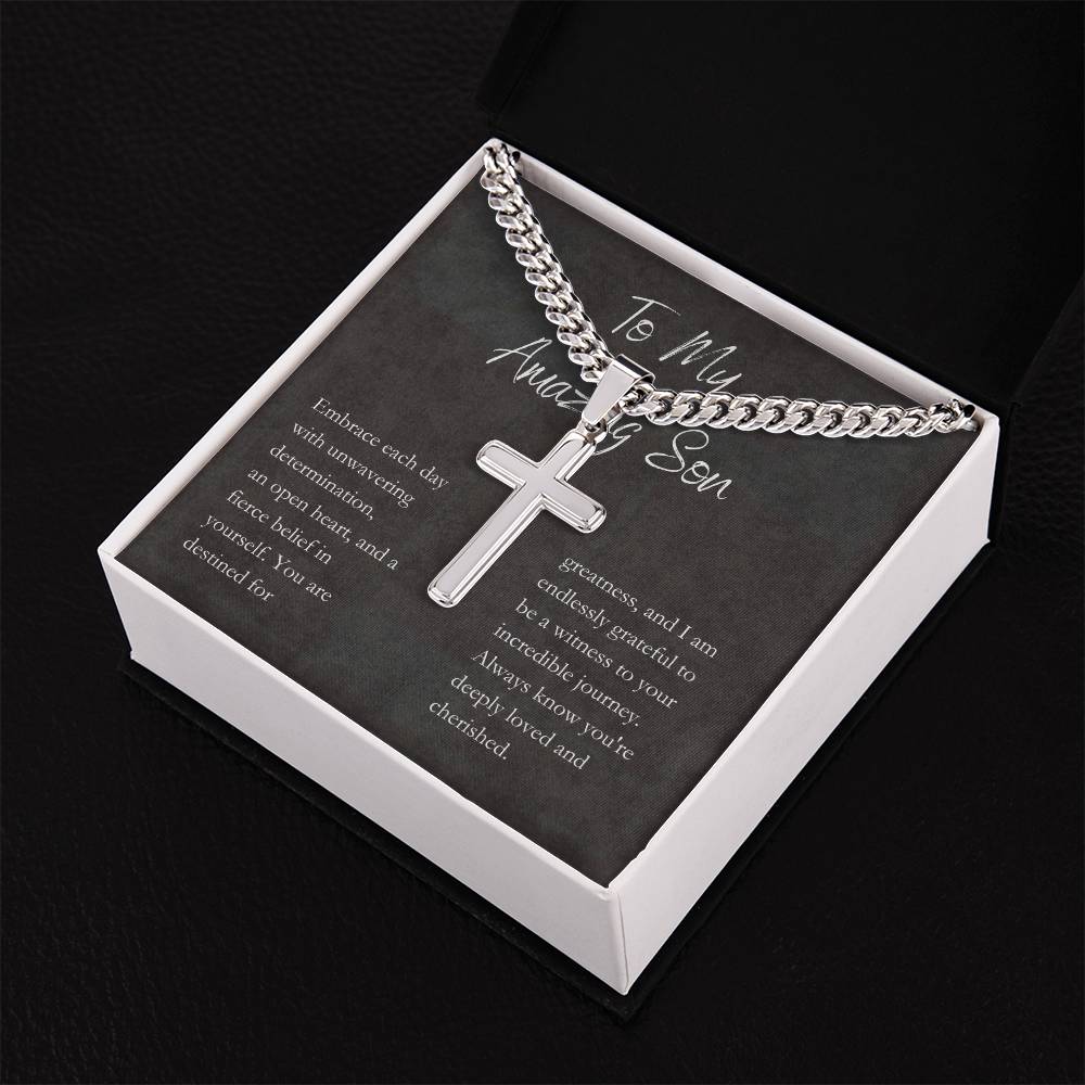 Personalized Cross Necklace with Engraving for Son - Unique Jewelry Gift0