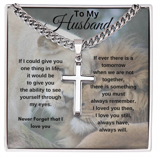 Personalized Steel Cross Necklace with 'To My Husband' Engraving and 'Never Forget that I Love You' Message5