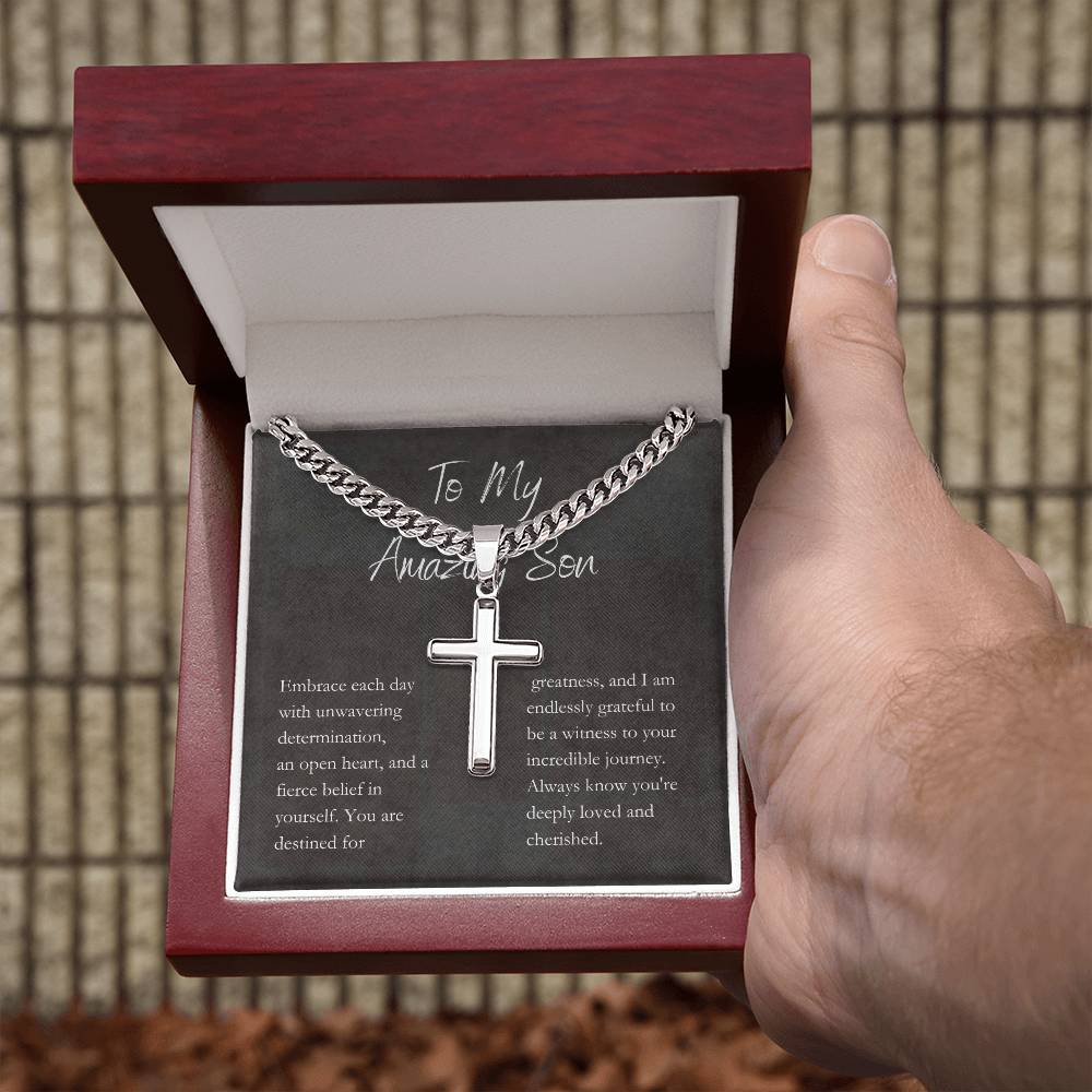 Personalized Cross Necklace with Engraving for Son - Unique Jewelry Gift5