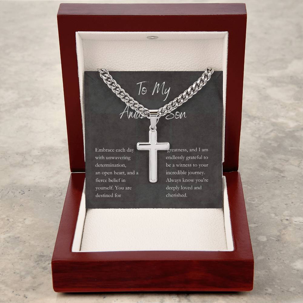 Personalized Cross Necklace with Engraving for Son - Unique Jewelry Gift4