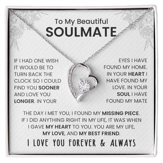 Forever Love Necklace with 'To My Beautiful Soulmate - I Love You, Forever & Always' inscription1