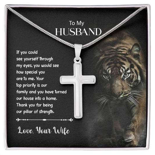 Elegant Stainless Steel 'To My Husband' Love Cross Necklace0